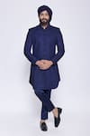 Buy_Arjuun Kilachand_Blue Linen Silk Hand Embroidered Resham And Cut Dana Work & Sherwani _at_Aza_Fashions