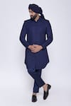 Arjuun Kilachand_Blue Linen Silk Hand Embroidered Resham And Cut Dana Work & Sherwani _Online_at_Aza_Fashions