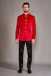 Buy_Arjuun Kilachand_Red Velvet Plain Bandhgala _at_Aza_Fashions