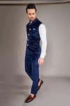 Arjun Kilachand_Blue Velvet Solid Plain Bundi With Shirt _Online_at_Aza_Fashions