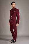 ARJUUN KILACHAND_Maroon Crepe Solid Straight Bandhgala With Pant _Online_at_Aza_Fashions