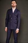 ARJUUN KILACHAND_Blue Wool Chalk Stripe Pattern Jacket And Pant Set _Online_at_Aza_Fashions