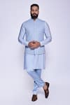 Buy_Arjun Kilachand_Blue Linen Silk Embroidered French Knot Thread And Cut Bundi & Kurta Set For Men_at_Aza_Fashions