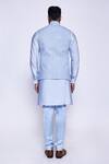 Shop_Arjun Kilachand_Blue Linen Silk Embroidered French Knot Thread And Cut Bundi & Kurta Set For Men_at_Aza_Fashions