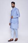 Arjun Kilachand_Blue Linen Silk Embroidered Thread And Cut Dana Work Bundi & Kurta Set For Men_Online_at_Aza_Fashions