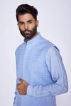 Buy_Arjun Kilachand_Blue Linen Silk Embroidered Thread And Cut Dana Work Bundi & Kurta Set For Men_Online_at_Aza_Fashions