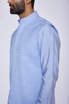 Shop_Arjun Kilachand_Blue Linen Silk Embroidered Thread And Cut Dana Work Bundi & Kurta Set For Men_Online_at_Aza_Fashions