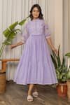 Khamaj India_Purple Meadow Yoke Embroidered Dress With Inner_Online_at_Aza_Fashions