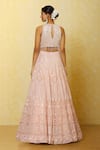 Shop_Shlok Design_Peach Organza Embroidered Aari Halter Neck Bridal Lehenga Set_at_Aza_Fashions