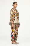 Buy_Rajdeep Ranawat_Beige Silk Geometric Mandarin Collar Ramona Tie-up Poncho  _Online_at_Aza_Fashions