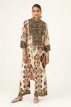 Buy_Rajdeep Ranawat_Beige Silk Geometric Band Chanel High Low Tunic  _at_Aza_Fashions