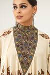 Rajdeep Ranawat_Beige Silk Geometric Band Farah Pattern Dress  _at_Aza_Fashions