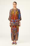 Rajdeep Ranawat_Yellow Silk Geometric Mandarin Collar Ramona Poncho  _Online_at_Aza_Fashions