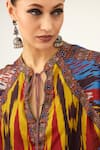 Shop_Rajdeep Ranawat_Yellow Silk Geometric Mandarin Collar Ramona Poncho  _Online_at_Aza_Fashions