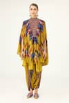 Rajdeep Ranawat_Yellow Silk Printed Abstract High Neck Farah Draped Dress  _Online_at_Aza_Fashions