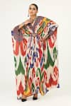 Buy_Rajdeep Ranawat_Multi Color Silk Printed Abstract V Neck Imama Kaftan  _at_Aza_Fashions