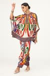 Buy_Rajdeep Ranawat_Multi Color Silk Printed Abstract Mandarin Ramona Short Poncho  _at_Aza_Fashions