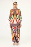 Rajdeep Ranawat_Multi Color Silk Printed Abstract Mandarin Ramona Short Poncho  _Online_at_Aza_Fashions