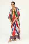 Shop_Rajdeep Ranawat_Multi Color Silk Printed Abstract V Neck Banera Tunic  _Online_at_Aza_Fashions