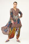 Buy_Rajdeep Ranawat_Multi Color Silk Printed Abstract V Neck Aarvi Asymmetric Tunic  _at_Aza_Fashions