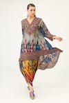 Buy_Rajdeep Ranawat_Multi Color Silk Printed Abstract V Neck Aarvi Asymmetric Tunic  _Online_at_Aza_Fashions