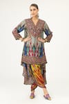 Shop_Rajdeep Ranawat_Multi Color Silk Printed Abstract V Neck Aarvi Asymmetric Tunic  _Online_at_Aza_Fashions