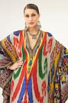 Buy_Rajdeep Ranawat_Multi Color Silk Print Abstract V Neck Farida Kaftan  