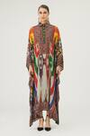 Rajdeep Ranawat_Multi Color Silk Print Abstract Collared Neck Gudiya Kaftan  _Online_at_Aza_Fashions