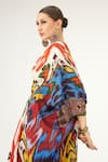 Rajdeep Ranawat_Multi Color Silk Print Geometric Abstract V Neck Imama Kaftan  _at_Aza_Fashions