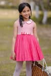Buy_The Pony & Peony Co._Fuchsia Cotton Bows, Lace Mesh Applique Dress _at_Aza_Fashions