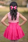 Shop_The Pony & Peony Co._Fuchsia Cotton Bows, Lace Mesh Applique Dress _at_Aza_Fashions