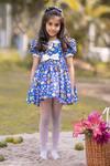 Shop_The Pony & Peony Co._Blue Cotton Bows Floral Pattern Dress _at_Aza_Fashions
