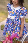 The Pony & Peony Co._Blue Cotton Bows Floral Pattern Dress _Online_at_Aza_Fashions
