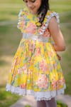 The Pony & Peony Co._Yellow Cotton Lace Sunshine Floral Pattern Flared Dress _Online_at_Aza_Fashions