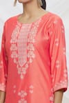 Buy_Samyukta Singhania_Pink Kurta Liva Floral Round Straight Long Sleeve Set _Online_at_Aza_Fashions