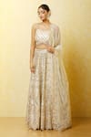 Buy_Vandana Sethi_Ivory Dupion Silk Embroidered Mirror Work U Neck Embellished Lehenga Set 