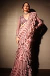 Buy_Divya Aggarwal_Pink Blouse Georgette Saree Chiffon Print And Rosario Pre-draped With 