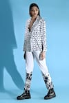 Shop_Jyoti Sachdev Iyer_White Cotton, Bamboo V-neck Geometric Print Jacket And Trouser Set _Online_at_Aza_Fashions
