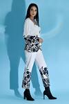 Jyoti Sachdev Iyer_White Cotton, Bamboo Embroidery Sweetheart Floral Print Jacket And Trouser Set _Online_at_Aza_Fashions