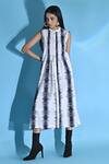 Jyoti Sachdev Iyer_White Cotton Bandeau Neck Abstract Print Pintuck Dress _at_Aza_Fashions