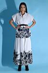 Buy_Jyoti Sachdev Iyer_White Cotton Shawl Neck Floral Print Top And Skirt Set _at_Aza_Fashions