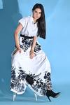 Jyoti Sachdev Iyer_White Cotton Shawl Neck Floral Print Top And Skirt Set _Online_at_Aza_Fashions