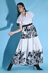 Shop_Jyoti Sachdev Iyer_White Cotton Shawl Neck Floral Print Top And Skirt Set _Online_at_Aza_Fashions