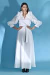 Buy_Jyoti Sachdev Iyer_White Cotton Embroidery V-neck Ruffle Top And Pant Set _Online_at_Aza_Fashions