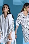 Jyoti Sachdev Iyer_White Bamboo V-neck Geometric Print Dress _at_Aza_Fashions