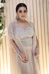 Buy_Divya Aggarwal_Beige Cape Crushed Organza, Corset And Skirt Hayden Embellished & Draped Set
