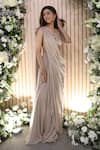 Divya Aggarwal_Beige Silk Chiffon Embellished Taylen Pre-draped Saree With Blouse  _at_Aza_Fashions