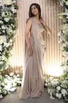 Buy_Divya Aggarwal_Beige Silk Chiffon Embellished Taylen Pre-draped Saree With Blouse  