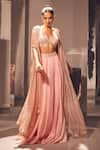 Shop_Ritika Mirchandani_Pink Net Embellished Crystal Jacket Ayla Scallop Cape Skirt Set  _at_Aza_Fashions