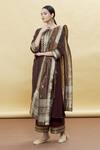 Buy_Samyukta Singhania_Brown , Satin, Silk Patchwork, Pattern Straight Kurta Set_Online_at_Aza_Fashions